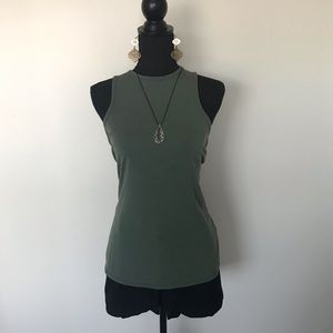 Mondetta Olive Knot Twist Back High Neck Tank